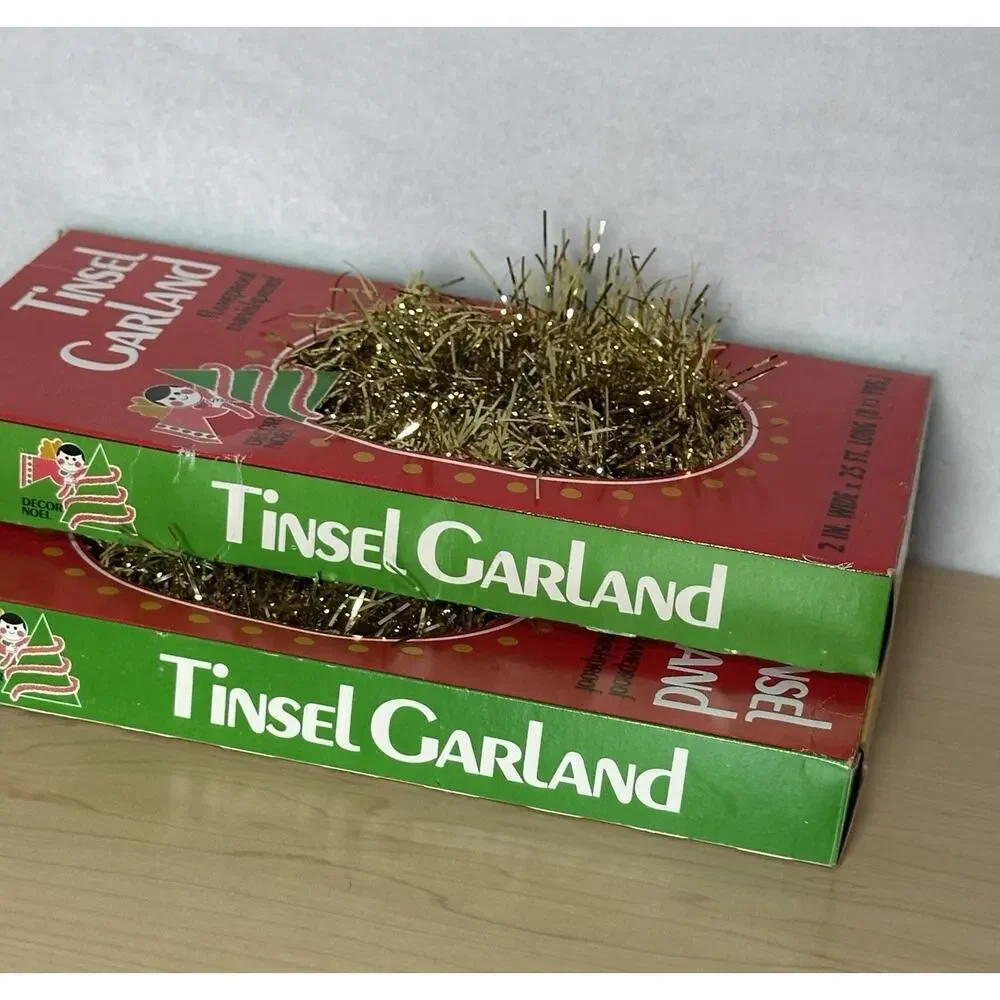 2 boxes vintage gold tinsel garland Christmas Decor Noel 2” wide x 25’ long